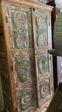 Rustic Ornate Armoire Eclectic Indian Reclaimed Wood Carved Medallions Cabinet