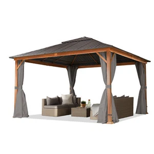 4x4 m Gartenpavillon Pavillion Holzoptik Hardtop Stahldach festes Dach Pavillon - Bild 1 von 9
