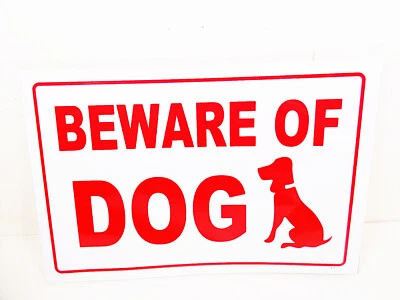 Beware of Dog Signs Warning Dogs Sign Red and White Vinyl Plastic 12 x 8 inches - Image 1 of 2