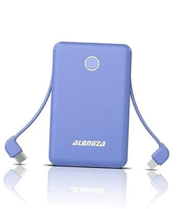 6000mAh Small Portable Phone Charger with Built in Cable Lightweight Blue - Picture 1 of 7
