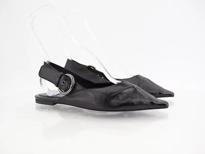 Jeffrey Campbell Scone Slingback Punta Punta Plana Cuero Negro Talla 7 Hebilla Foto 1 de 4