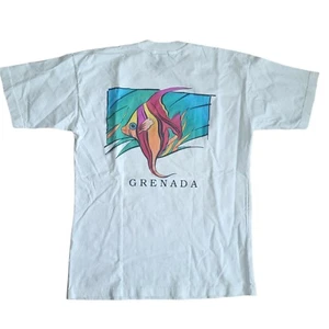 T-shirt maglietta vintage Ganzee Ocean Fish bianca uomo M grafica girocollo retrò anni 90 - Foto 1 di 11