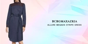 BCBG Max Azria Alena Megaen Stripe Shirt Dress Color Block Belted Long Sleeve S - Picture 1 of 13