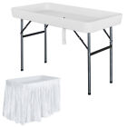 4' Ice Table Folding Party Ice Cooler Table Desk W/ Skirt & Drain Pipe