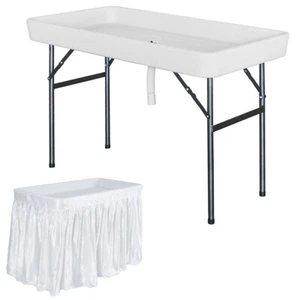 4' Ice Table Folding Party Ice Cooler Table Desk w/ Skirt & Drain Pipe - Picture 1 of 6