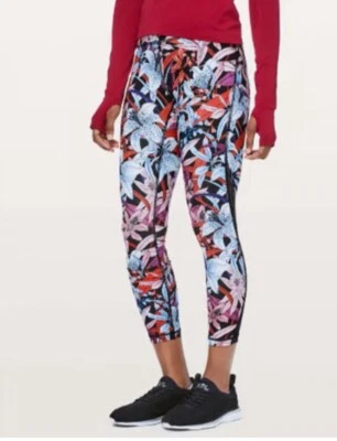 Leggings Lululemon Speed Up Crop cintura média apertada floral nova com etiquetas multi nova tamanho 4 - Imagem 1 de 4