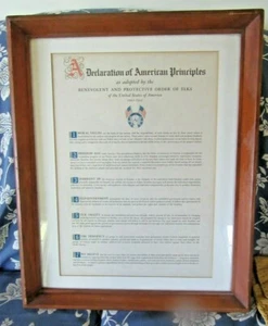 Framed And Matted Declaration Of American Principles Order of Elks 1961-1962 - Picture 1 of 4