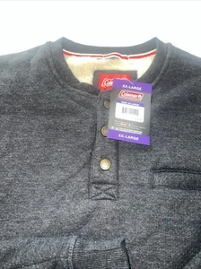 Coleman Sweater Mens XXL Gray Bonded Waffle Sherpa Lined Henley Pullover - Picture 1 of 6