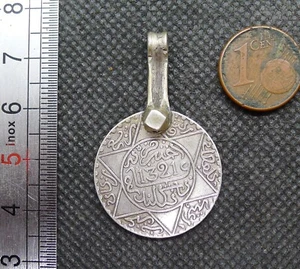 Pendentif Pièce 1321 Argent Ancien Bijou Collier Maroc Parure Ethnique Berbère - Imagen 1 de 3