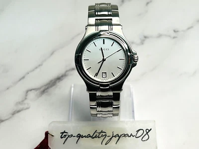 GUCCI 9040M quadrante argento quarzo data orologio argento da uomo... - Immagine 1 di 4