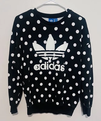 Adidas Trefoil Polka Dot Crew Sweatshirt Womens Small S Black & White Pullover - Image 1 of 4