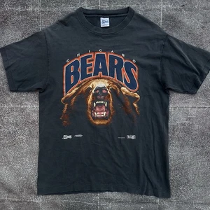 Men's Vintage 90's Salem Chicago Bears Grizzly Big Logo Black T Shirt Tee Sz L - Picture 1 of 4