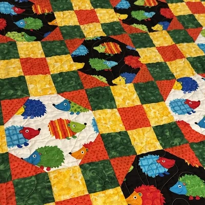 Handmade Baby Quilts Hedgehog Bed Quilt Blanket Gift Colorful Perfect Shape! - Image 1 of 4