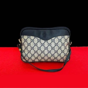 Old Gucci GG logo leather shoulder bag pochette navy - Picture 1 of 9