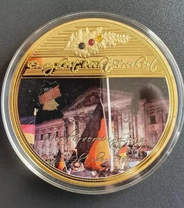 Medal Germany United Fatherland Fall of the Wall 1989, CU Gold Plated Pro - Picture 1 of 2