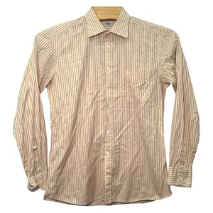 Ascot Chang Custom Dress Shirt Mens 15.5 Yellow Blue Stripe Cotton Monti Italy - Picture 1 of 7