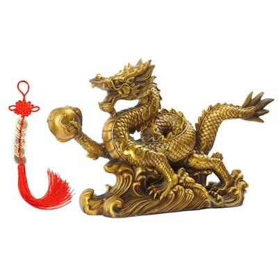 Estátua de dragão chinesa Feng Shui estatuetas de bronze enfeites de decoração de escritório em casa Z... - Imagem 1 de 4