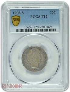 1908-S Barber Quarter PCGS F-12 - Picture 1 of 3