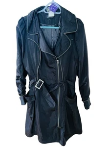City Chic Trench Coat Size Small Zip Me Up Black Jacket With Pockets Bow Detail - Picture 1 of 12