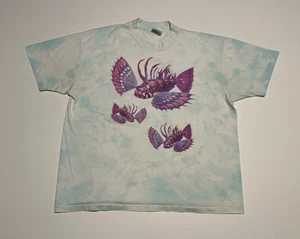 Vintage 90s Lion Fish T Shirt Wildlife Nature Ocean Blue Purple Tie Dye XL White - Picture 1 of 7