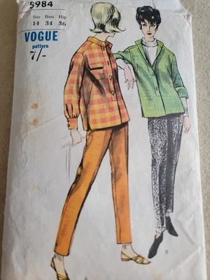 1960's VOGUE Misses' Shirt and Pants Sewing Pattern 5984 Size 14 - Image 1 of 2