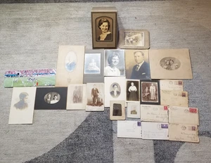 Lot Of Vintage Photos & Letters 1800s - 1900s One Tin Type Men Women Kids 24 Pcs - Picture 1 of 9