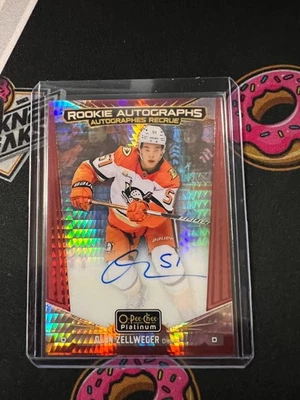 2024-25 O-Pee-Chee Platinum Olen Zellweger Auto RC Rookie Red Prism /30 Ducks - Image 1 of 2