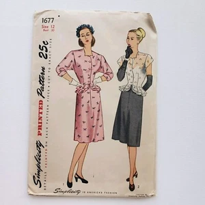 1940s Vintage Simplicity 1677 Sewing Pattern Skirt Jacket Blouse Peplum Set - Picture 1 of 2