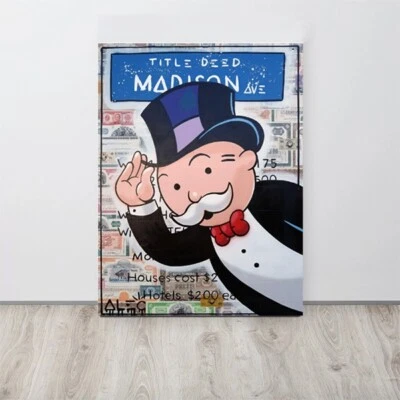Alec Monopoly Canvas "Monopoly Leaning in and Tipping Hat Madison Av." Wall Art - Image 1 of 4