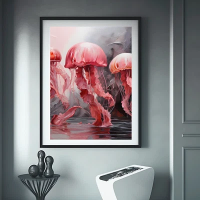 Póster de arte de pared digital decoración de medusas - rosa - mar océano - Foto 1 de 2