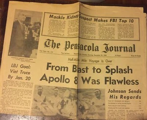 APOLLO 8 Pensacola Journal Splashdown Vietnam Leary LBJ Zeitung 28. Dezember 1968 - Bild 1 von 4