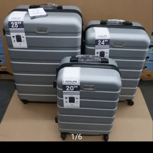 COOLIFE ABS GRAY Suitcase Luggage 3 Piece Set 20"/24"/28" TSA Lock Spinner NEW - Picture 1 of 6