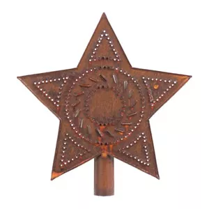 Albero di Natale primitivo country traforato in latta arrugginito stella topper 8" - Foto 1 di 4
