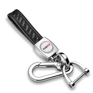 Honda Civic Type-R in White Real Carbon Fiber Loop-Strap Chrome Hook Key Chain - Picture 1 of 6