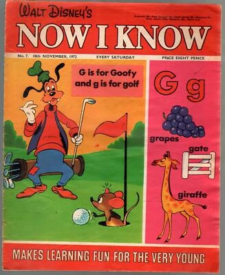 Walt Disney's Now I Know #7 1972-Reino Unido-arte estilo cómic-juegos-Goofy-en muy buen estado Foto 1 de 2