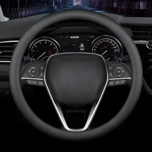 Nappa Premium Leather car Steering Wheel Cover, Non-Slip, Breathable, Black - Picture 1 of 7