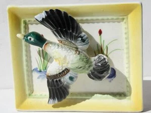 Mallard Duck Figurine 3D Relief Style Planter Wall Pocket Cat Tail Ceramic Japan - Picture 1 of 1