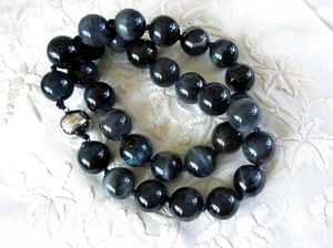 Natural Untreated Dark Blue Tigers Eye Necklace / 20 inch / 925 Sterling Silver - Picture 1 of 5
