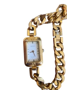 Vintage Monet Watch Gold Toned Chain Link Band White Rectangle Face - Picture 1 of 5