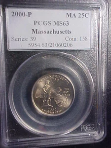 2000-P MASSACHUSETTS STATE QUARTER - PCGS MS 63! - EYE APPEAL! - R44XSXX1 - Picture 1 of 5