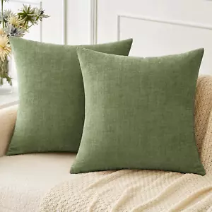 Pack of 2 Couch Throw Pillow Covers 18X18 Inch Spring Soft Sage Green Chenille P - Picture 1 of 12