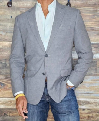 Michael Bastian 100% 羊毛灰色缝制翻领双通风外套运动夹克 40R — 第 1/4 张图片