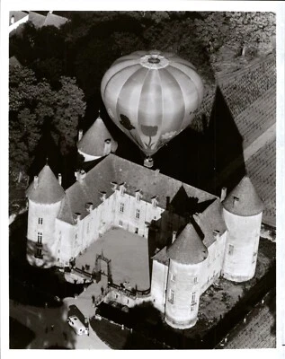 Hot Air Balloon Photograph - Over A Chateau in Burgundy France - B&W Original - Image 1 of 2