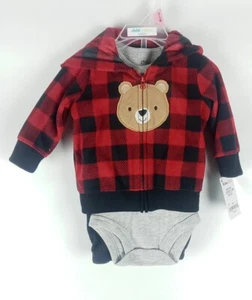 Baby Boy Fleece Bear Hoodie Jacket 0-3 Month, 3 Piece - Picture 1 of 8