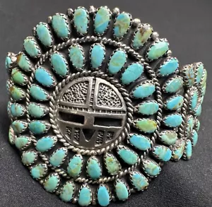 Vintage Navajo Larry Moses Begay Petit Point Turquoise Sterling Silver Bracelet - Picture 1 of 22
