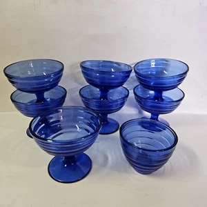 Vtg Hazel Atlas Moderntone Footed Sherbets Cobalt Set of 7 + Blue Art Deco - Picture 1 of 7
