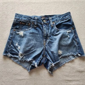 Polo Ralph Lauren Crosby Short Womens Sz 25 Denim Blue Jeans Destroyed Shorts - Picture 1 of 10