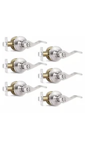 6 Pack Privacy Door Levers Brushed Nickel Door Handles, Wave Style Reversible... - Picture 1 of 3