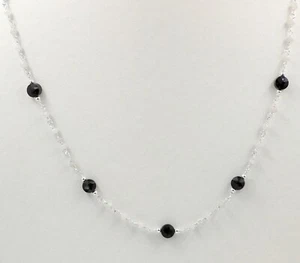Checker Round Black Onyx Agate 18+2" Necklace 925 Sterling Silver Jewelry KN2709 - Picture 1 of 7