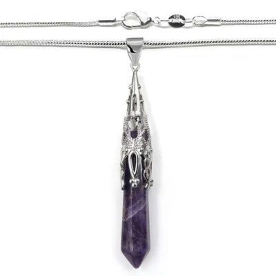 Collar de serpiente de plata de ley 925 con colgante hexagonal de piedras preciosas de amatista D840C Foto 1 de 4